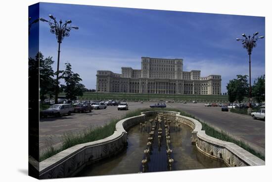 House of the People and Boulevard Unirii, Bucharest, Romania-Charles Bowman-Stretched Canvas