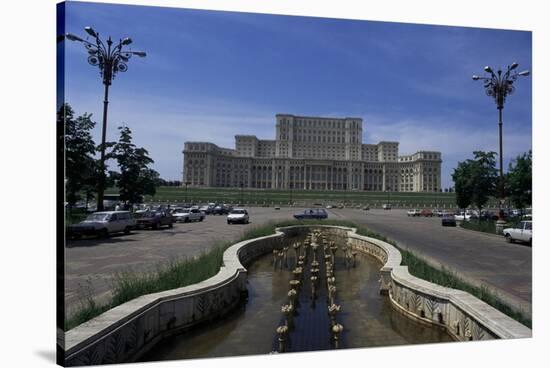 House of the People and Boulevard Unirii, Bucharest, Romania-Charles Bowman-Stretched Canvas