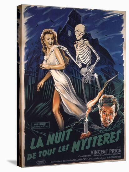 House On Haunted Hill, French Movie Poster, 1958-null-Stretched Canvas