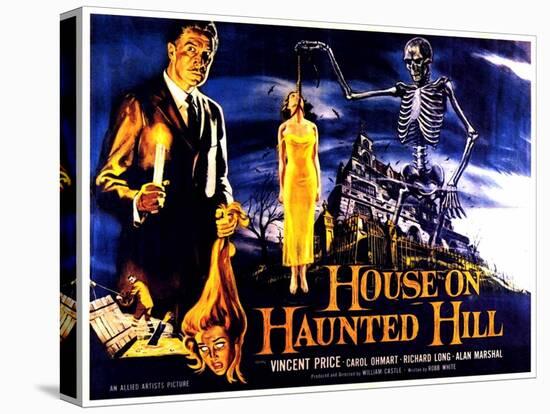 House On Haunted Hill, UK Movie Poster, 1958-null-Stretched Canvas