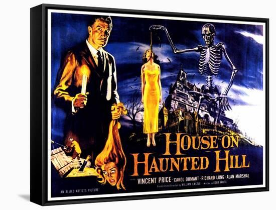 House On Haunted Hill, UK Movie Poster, 1958-null-Framed Stretched Canvas