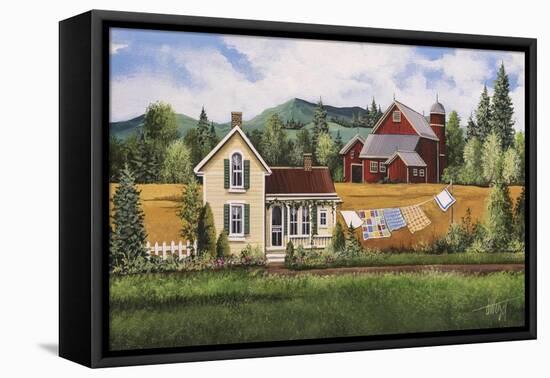 House-Quilt-Red Barn-Debbi Wetzel-Framed Stretched Canvas