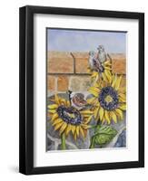 House Sparows with Sunflowers-Charlsie Kelly-Framed Premium Giclee Print