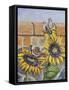 House Sparows with Sunflowers-Charlsie Kelly-Framed Stretched Canvas