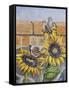 House Sparows with Sunflowers-Charlsie Kelly-Framed Stretched Canvas