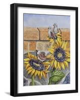 House Sparows with Sunflowers-Charlsie Kelly-Framed Giclee Print