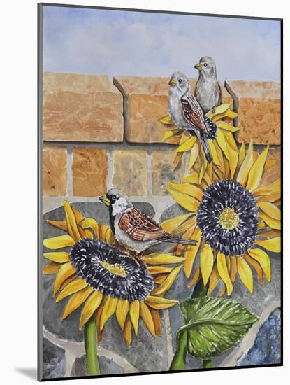 House Sparows with Sunflowers-Charlsie Kelly-Mounted Giclee Print