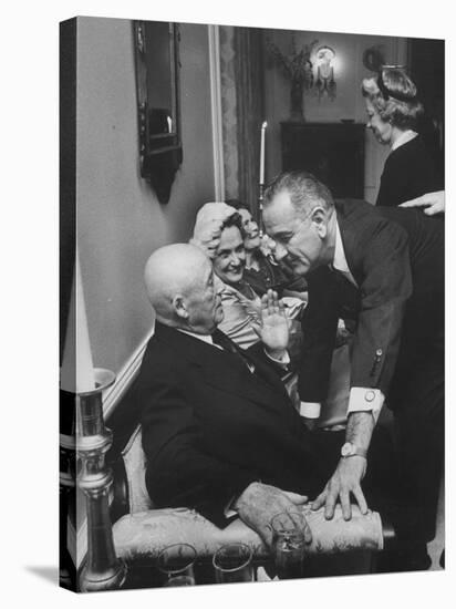 House Speaker Sam Rayburn Talking with Senate Leader Lyndon Johnson During a Social Event-null-Stretched Canvas