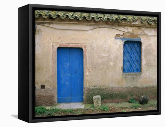 House with Blue Door and Window, Bagia, Sardinia, Italy, Mediterranean, Europe-Oliviero Olivieri-Framed Stretched Canvas