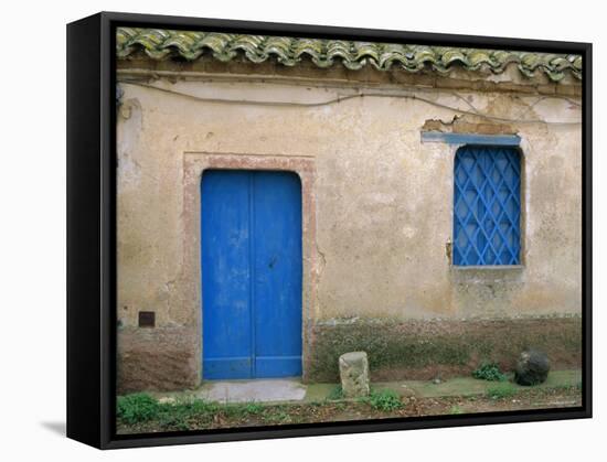 House with Blue Door and Window, Bagia, Sardinia, Italy, Mediterranean, Europe-Oliviero Olivieri-Framed Stretched Canvas