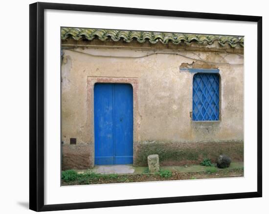 House with Blue Door and Window, Bagia, Sardinia, Italy, Mediterranean, Europe-Oliviero Olivieri-Framed Photographic Print