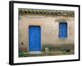 House with Blue Door and Window, Bagia, Sardinia, Italy, Mediterranean, Europe-Oliviero Olivieri-Framed Photographic Print