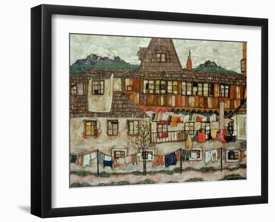 House with Drying Laundry, 1917-Egon Schiele-Framed Giclee Print