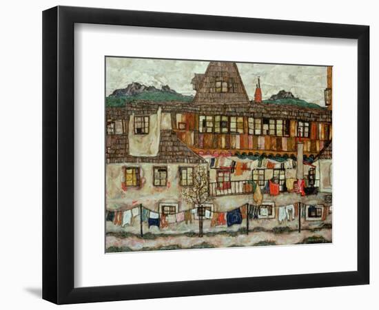 House with Drying Laundry, 1917-Egon Schiele-Framed Premium Giclee Print