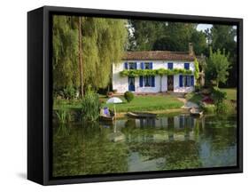 House with Pond in Garden, Coulon, Marais Poitevin, Poitou Charentes, France, Europe-Miller John-Framed Stretched Canvas