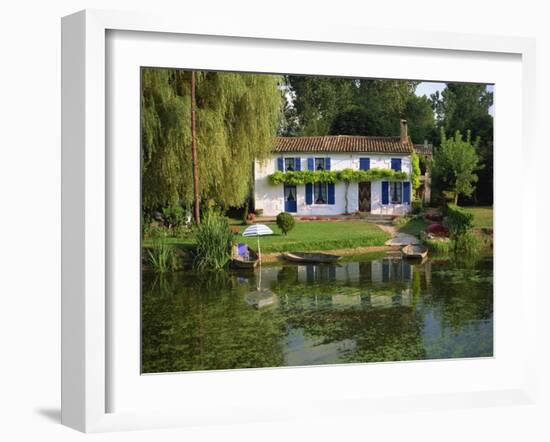 House with Pond in Garden, Coulon, Marais Poitevin, Poitou Charentes, France, Europe-Miller John-Framed Photographic Print