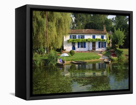 House with Pond in Garden, Coulon, Marais Poitevin, Poitou Charentes, France, Europe-Miller John-Framed Stretched Canvas