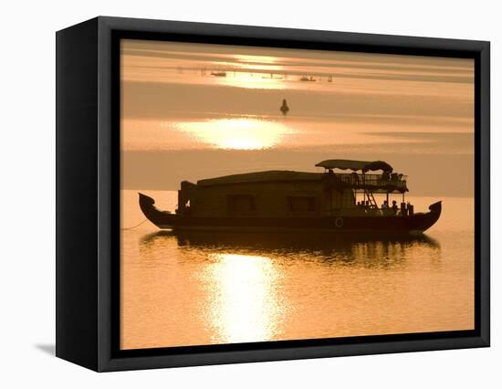 Houseboat at Dusk in Ashtamudi Lake, Kollam, Kerala, India, Asia-null-Framed Stretched Canvas