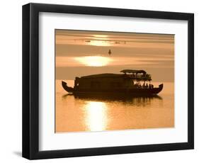 Houseboat at Dusk in Ashtamudi Lake, Kollam, Kerala, India, Asia-null-Framed Photographic Print