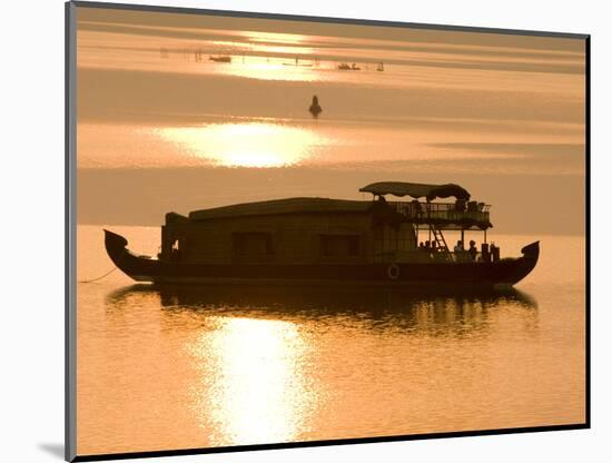 Houseboat at Dusk in Ashtamudi Lake, Kollam, Kerala, India, Asia-null-Mounted Photographic Print