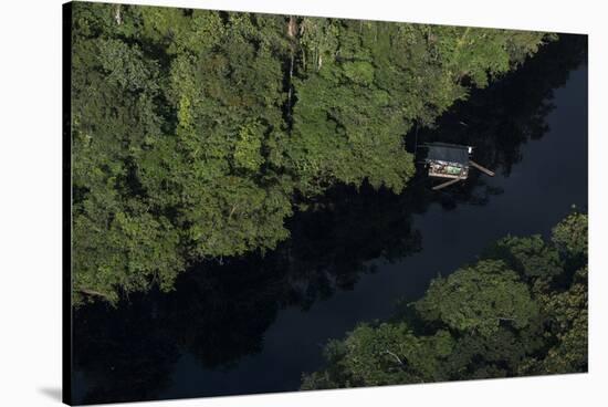 Houseboat on River. Potaro-Siparuni Region. Brazil, Guyana Border, Guyana-Pete Oxford-Stretched Canvas