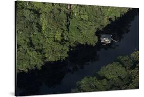 Houseboat on River. Potaro-Siparuni Region. Brazil, Guyana Border, Guyana-Pete Oxford-Stretched Canvas