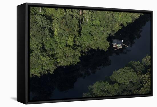 Houseboat on River. Potaro-Siparuni Region. Brazil, Guyana Border, Guyana-Pete Oxford-Framed Stretched Canvas