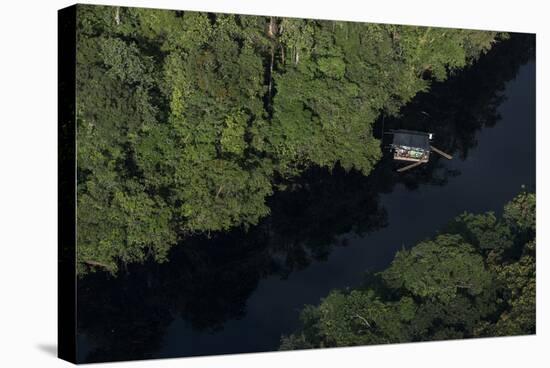 Houseboat on River. Potaro-Siparuni Region. Brazil, Guyana Border, Guyana-Pete Oxford-Stretched Canvas