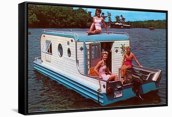 Houseboat with Bathing Beauties-null-Framed Stretched Canvas