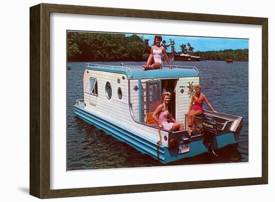 Houseboat with Bathing Beauties-null-Framed Art Print