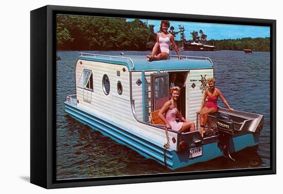 Houseboat with Bathing Beauties-null-Framed Stretched Canvas