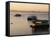 Houseboats at Dawn at Cutty Sark Hotel Marina, Lake Kariba, Zimbabwe, Africa-David Poole-Framed Stretched Canvas