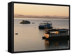 Houseboats at Dawn at Cutty Sark Hotel Marina, Lake Kariba, Zimbabwe, Africa-David Poole-Framed Stretched Canvas