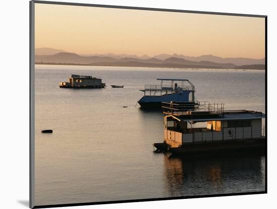 Houseboats at Dawn at Cutty Sark Hotel Marina, Lake Kariba, Zimbabwe, Africa-David Poole-Mounted Photographic Print