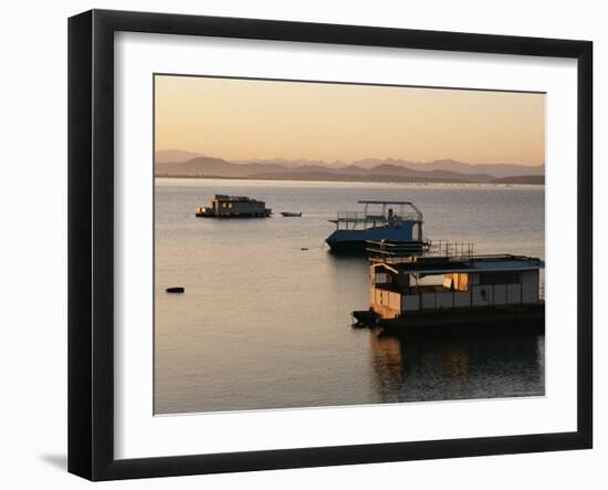 Houseboats at Dawn at Cutty Sark Hotel Marina, Lake Kariba, Zimbabwe, Africa-David Poole-Framed Photographic Print