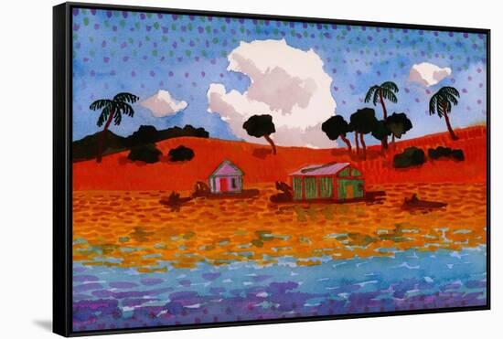 Houseboats on the Amazon River-John Newcomb-Framed Stretched Canvas