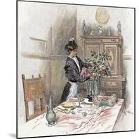 Housemaid Decorating the Table with a Vase of Flowers-null-Mounted Giclee Print