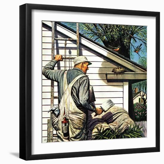 "Housepainter and Bird's Nest," May 12, 1945-Stevan Dohanos-Framed Giclee Print