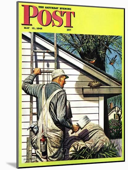 "Housepainter and Bird's Nest," Saturday Evening Post Cover, May 12, 1945-Stevan Dohanos-Mounted Giclee Print