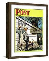 "Housepainter and Bird's Nest," Saturday Evening Post Cover, May 12, 1945-Stevan Dohanos-Framed Premium Giclee Print