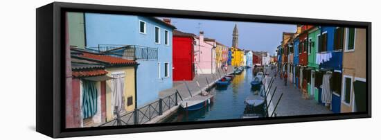 Houses Along a Canal, Burano, Venice, Veneto, Italy-null-Framed Stretched Canvas