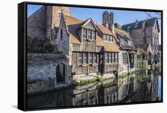 Houses Along a Channel, Historic Center of Bruges, UNESCO World Heritage Site, Belgium, Europe-G&M-Framed Stretched Canvas