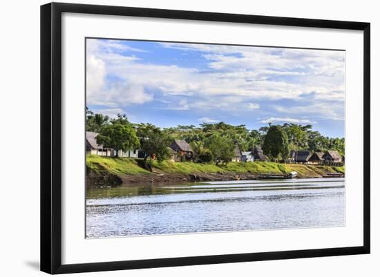 Houses along a riverbank in the Amazon basin, Peru.-Tom Norring-Framed Photographic Print