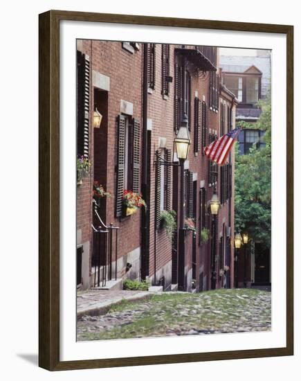 Houses Along Acorn Street, Boston, Massachusetts, USA-Walter Bibikow-Framed Premium Photographic Print