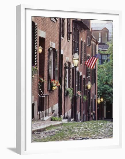 Houses Along Acorn Street, Boston, Massachusetts, USA-Walter Bibikow-Framed Premium Photographic Print