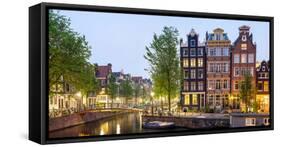 Houses Along Canal at Dusk at Intersection of Herengracht and Brouwersgracht, Amsterdam-null-Framed Stretched Canvas