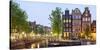 Houses Along Canal at Dusk at Intersection of Herengracht and Brouwersgracht, Amsterdam-null-Stretched Canvas
