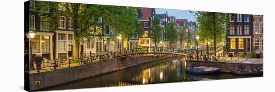 Houses Along Canal at Dusk at Intersection of Herengracht and Brouwersgracht-null-Stretched Canvas