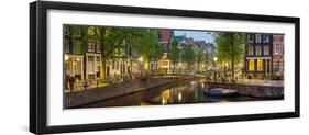Houses Along Canal at Dusk at Intersection of Herengracht and Brouwersgracht-null-Framed Photographic Print