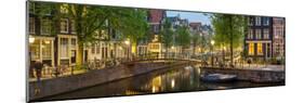 Houses Along Canal at Dusk at Intersection of Herengracht and Brouwersgracht-null-Mounted Photographic Print